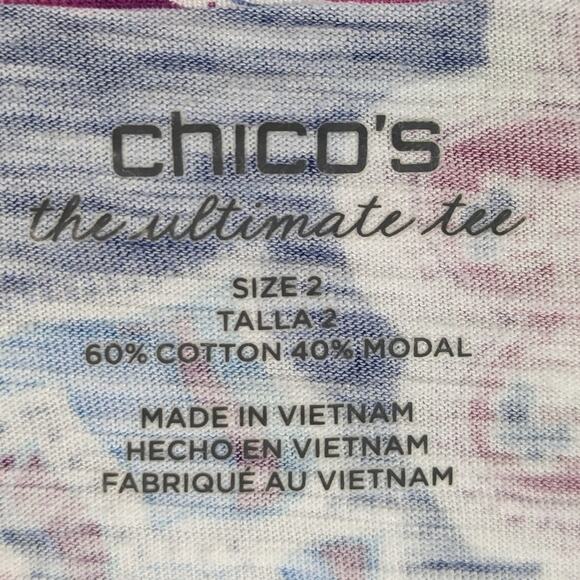 Chicos Ultimate Tee Cardigan Size 2 Open Front Floral Print Blue Pink Modal - Picture 2 of 3